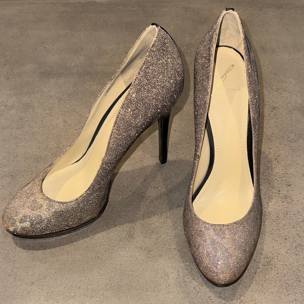 Brian Atwood Shimmering Brown Leopard Print Platform Heels